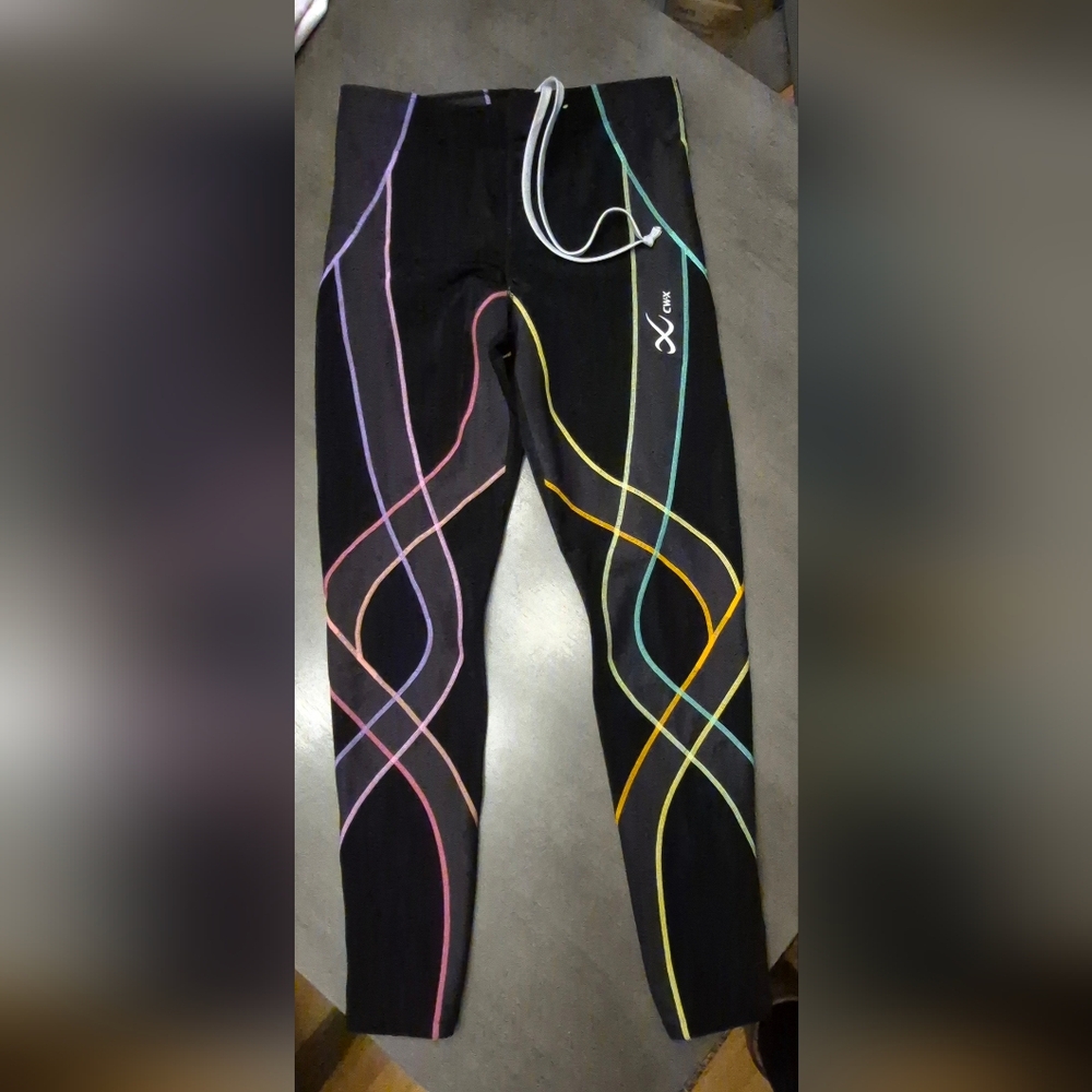 CW-X Women’s Black Rainbow Endurance  Compression Joint Tights Leggings Large